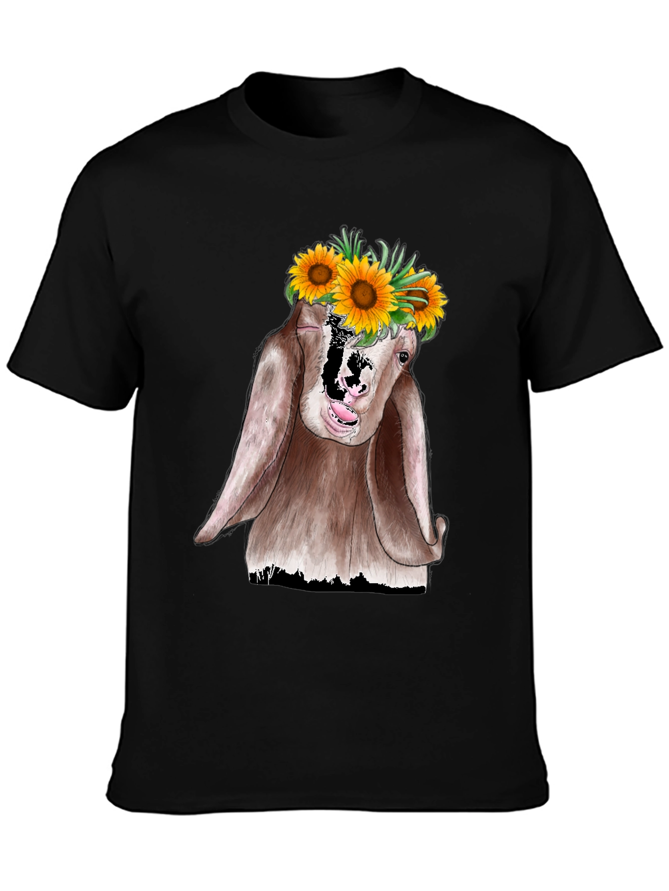 Goat Sunflower Graphic Tee - Unisex Black T-Shirt