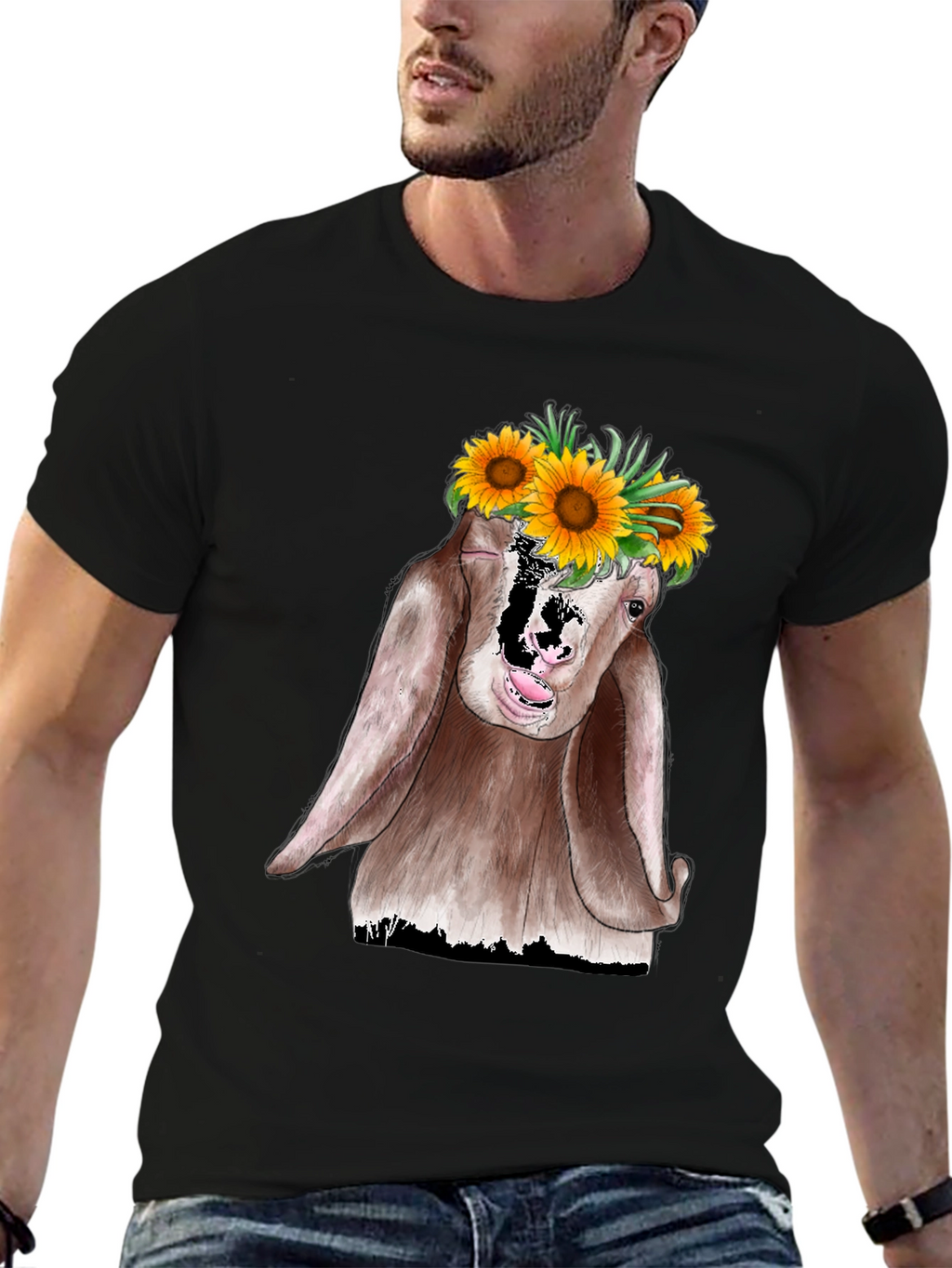 Goat Sunflower Graphic Tee - Unisex Black T-Shirt