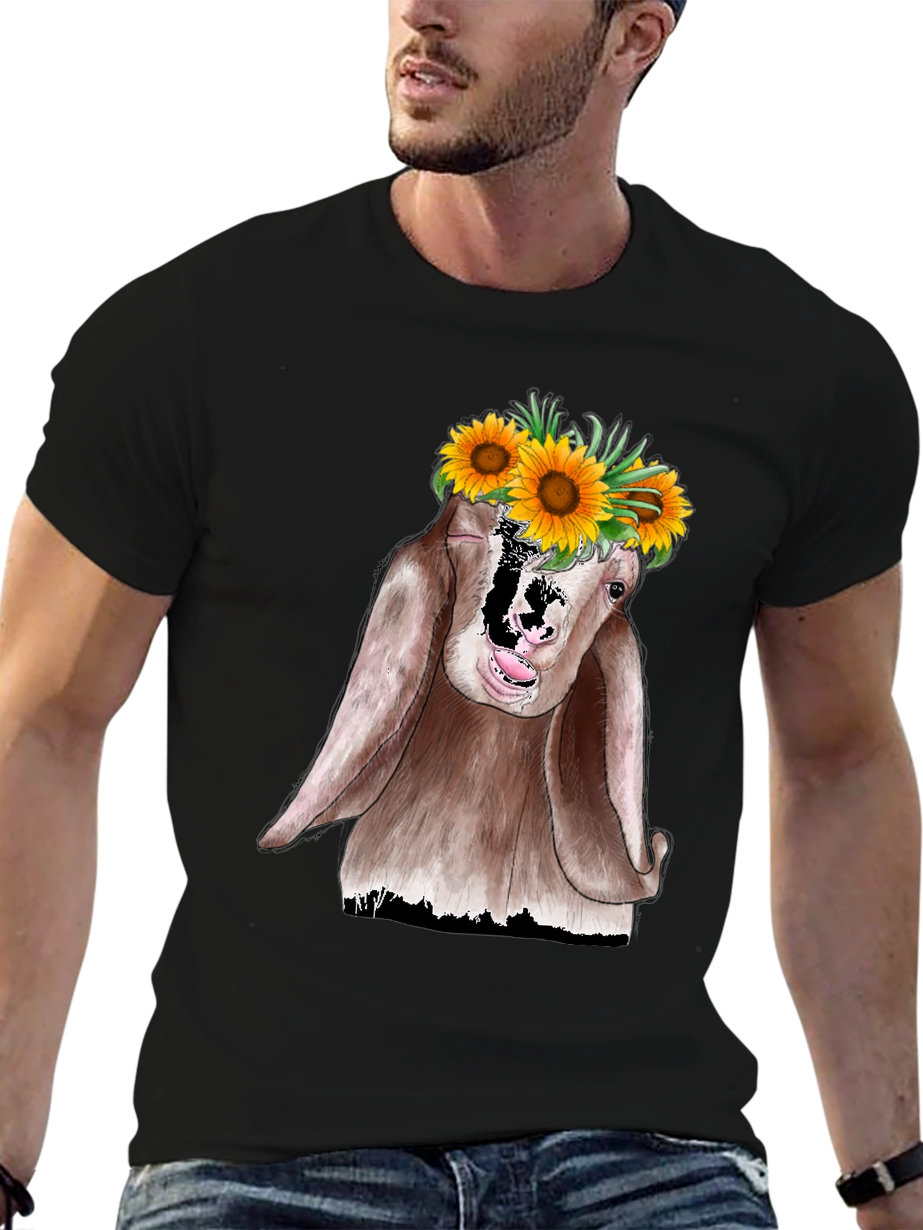 Goat Sunflower Graphic Tee - Unisex Black T-Shirt