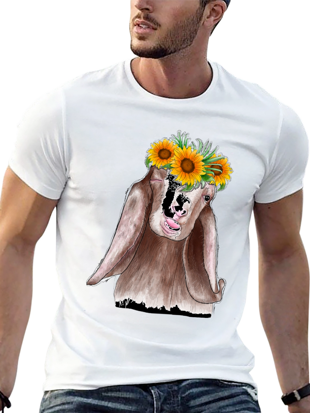 Goat Sunflower Graphic Tee - Unisex Black T-Shirt
