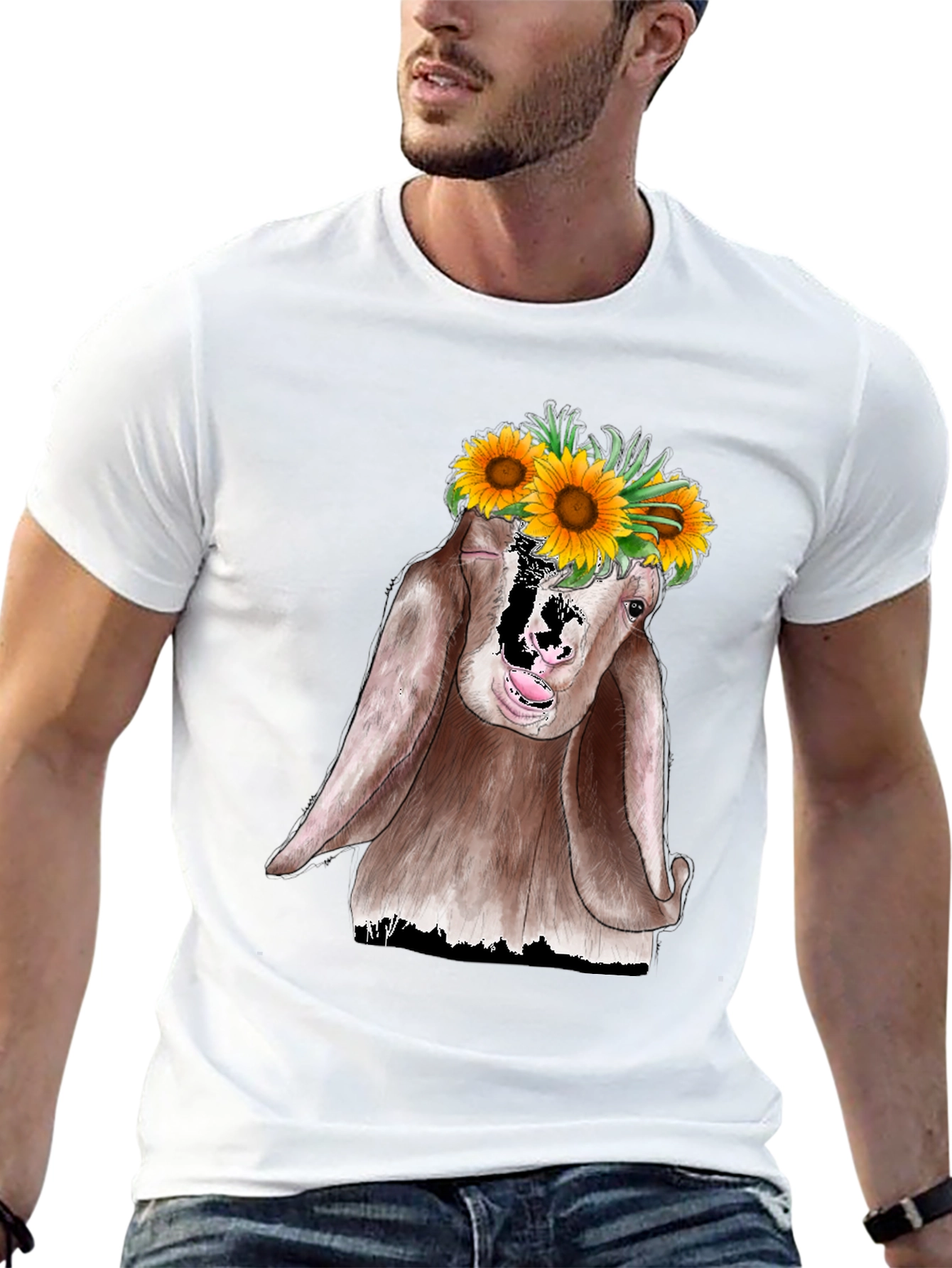 Goat Sunflower Graphic Tee - Unisex Black T-Shirt