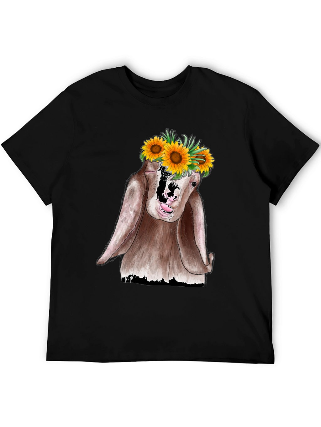 Goat Sunflower Graphic Tee - Unisex Black T-Shirt