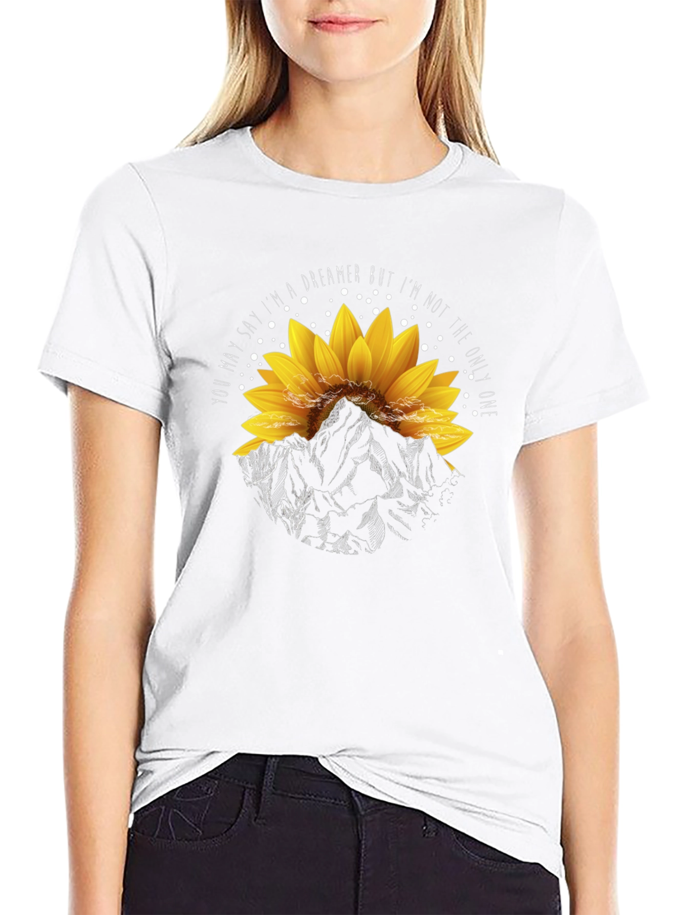 Dreamer Sunflower Mountain Graphic T-Shirt