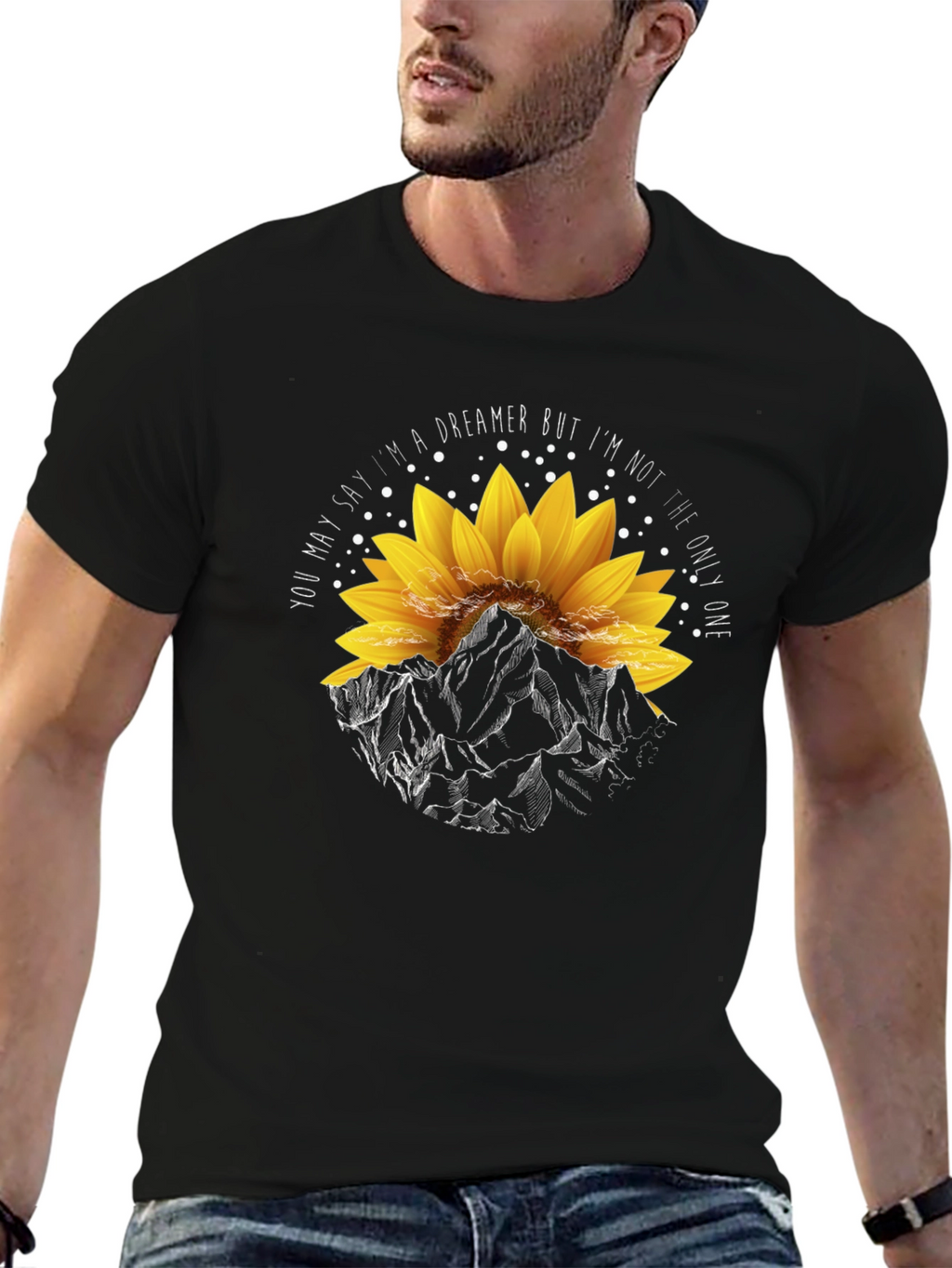 Dreamer Sunflower Mountain Graphic T-Shirt