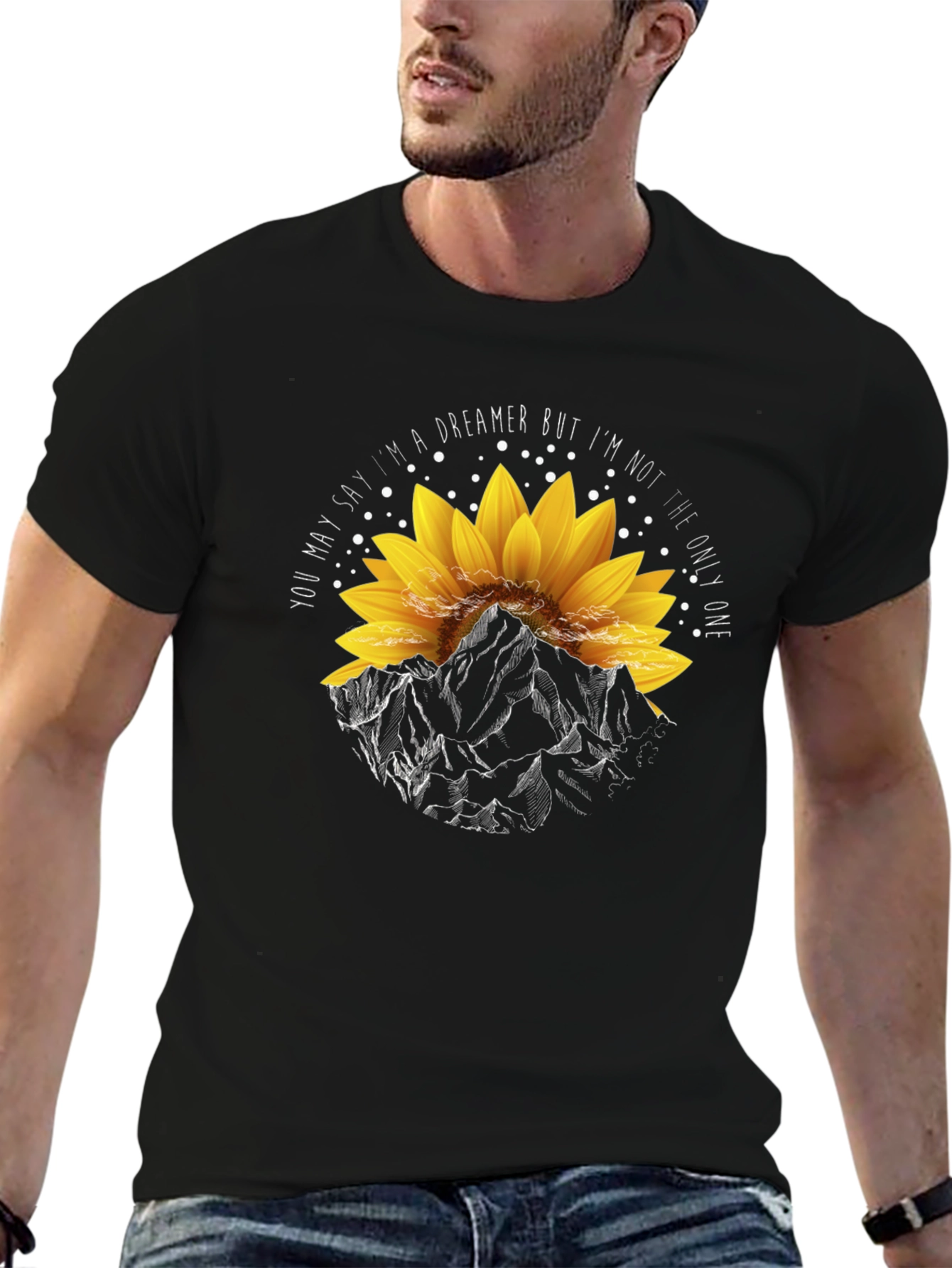 Dreamer Sunflower Mountain Graphic T-Shirt