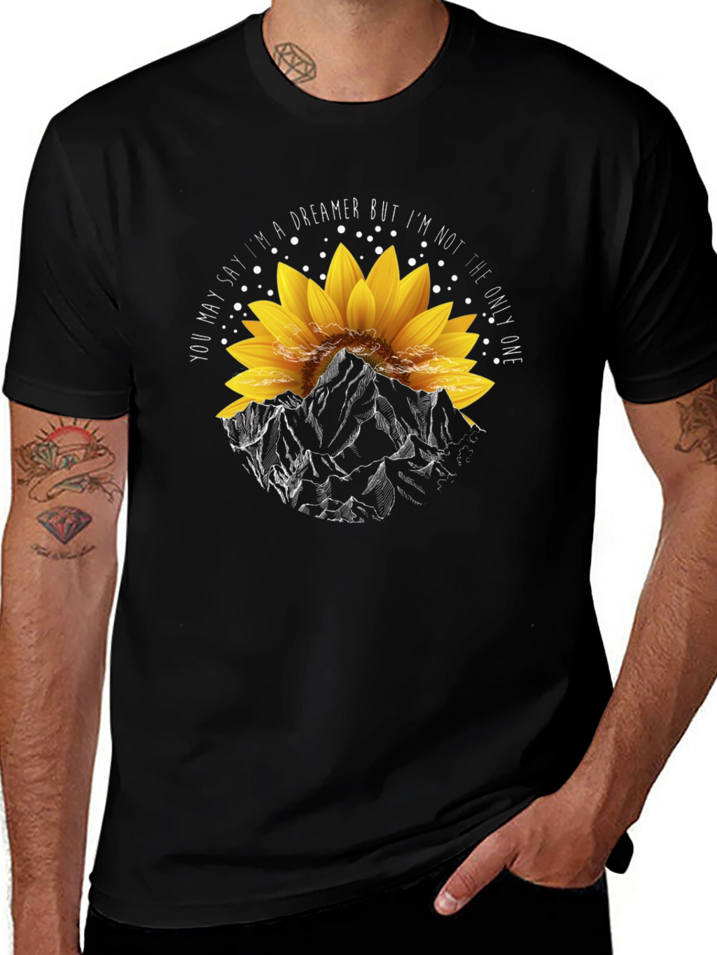 Dreamer Sunflower Mountain Graphic T-Shirt