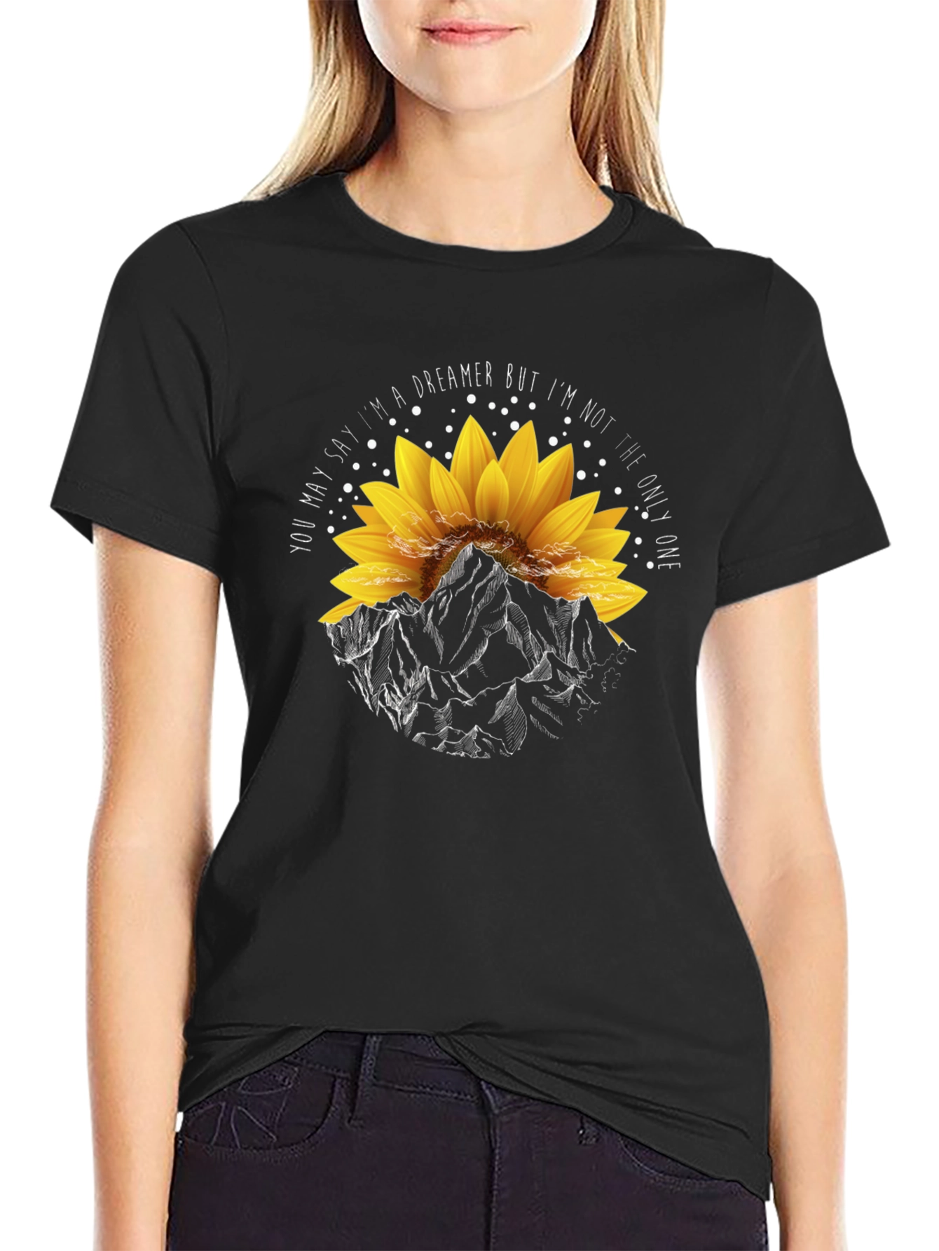 Dreamer Sunflower Mountain Graphic T-Shirt