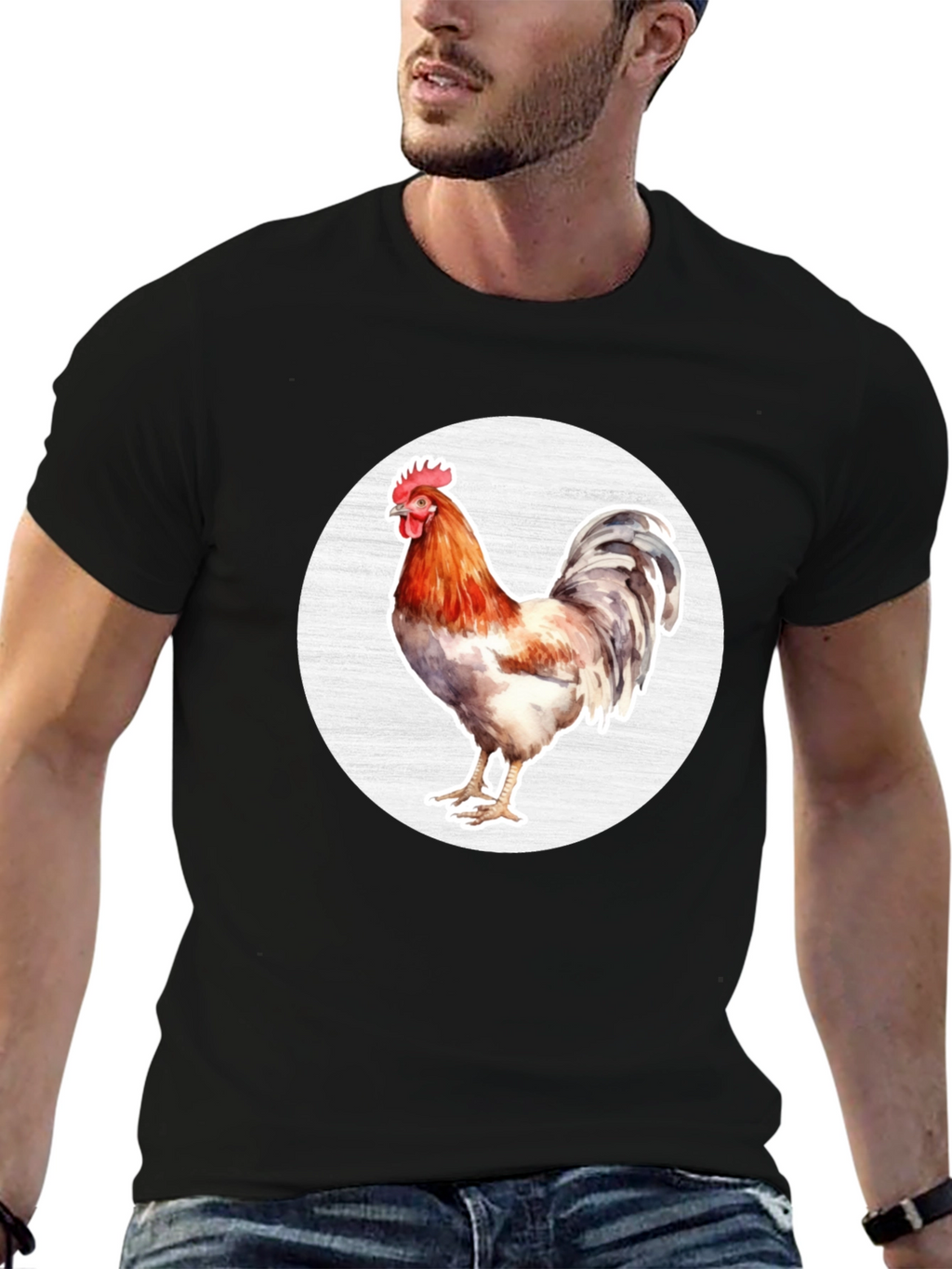 Rooster Graphic T-Shirt - Black Cotton Tee