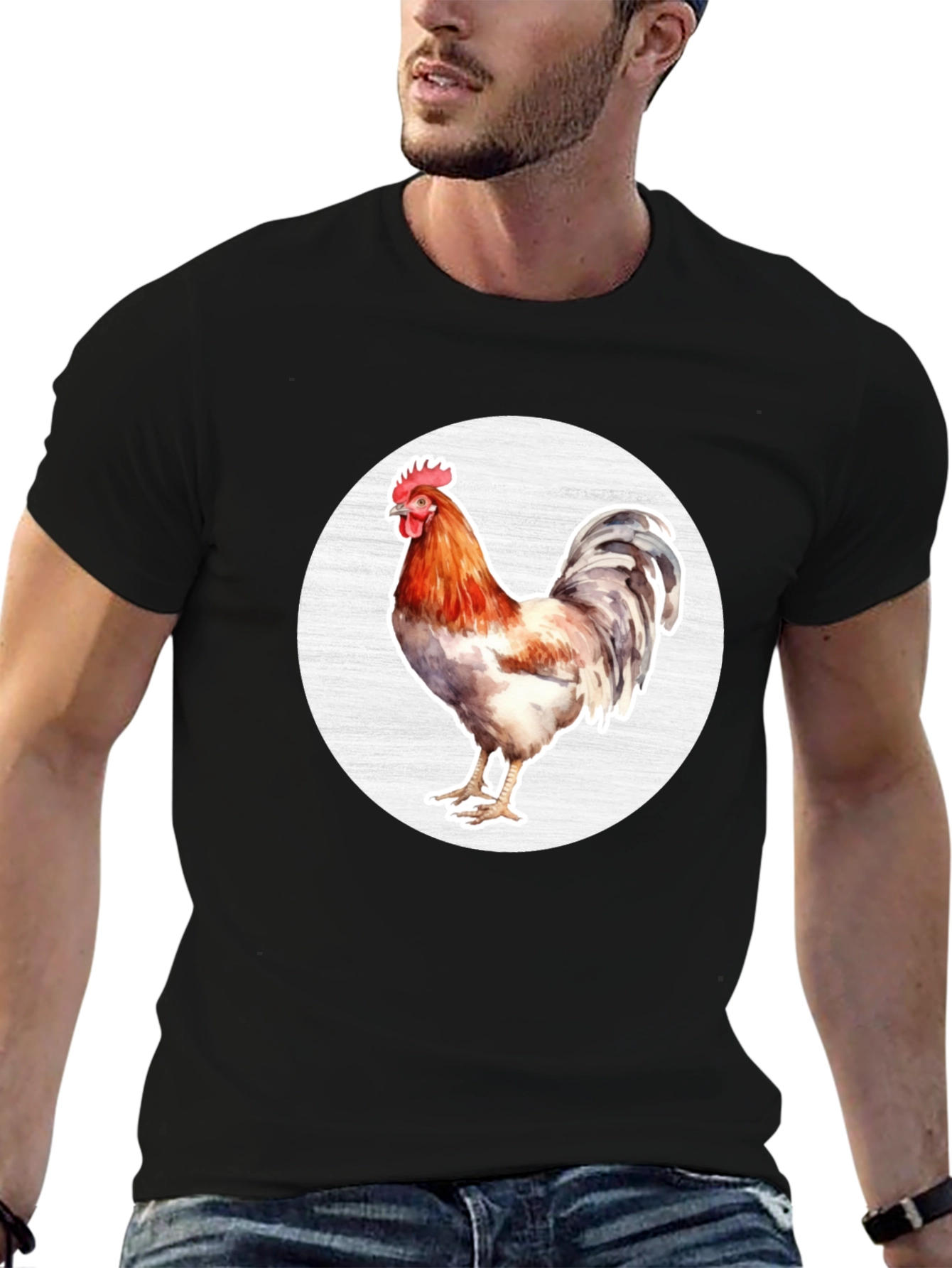 Rooster Graphic T-Shirt - Black Cotton Tee