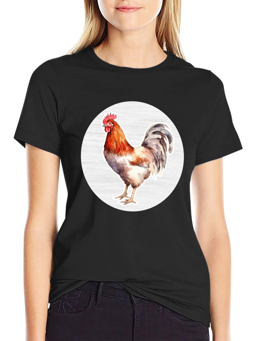 Rooster Graphic T-Shirt - Black Cotton Tee