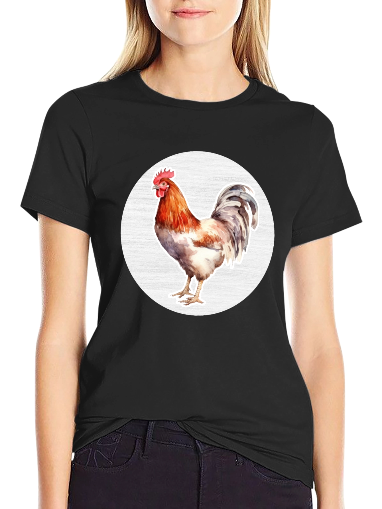 Rooster Graphic T-Shirt - Black Cotton Tee