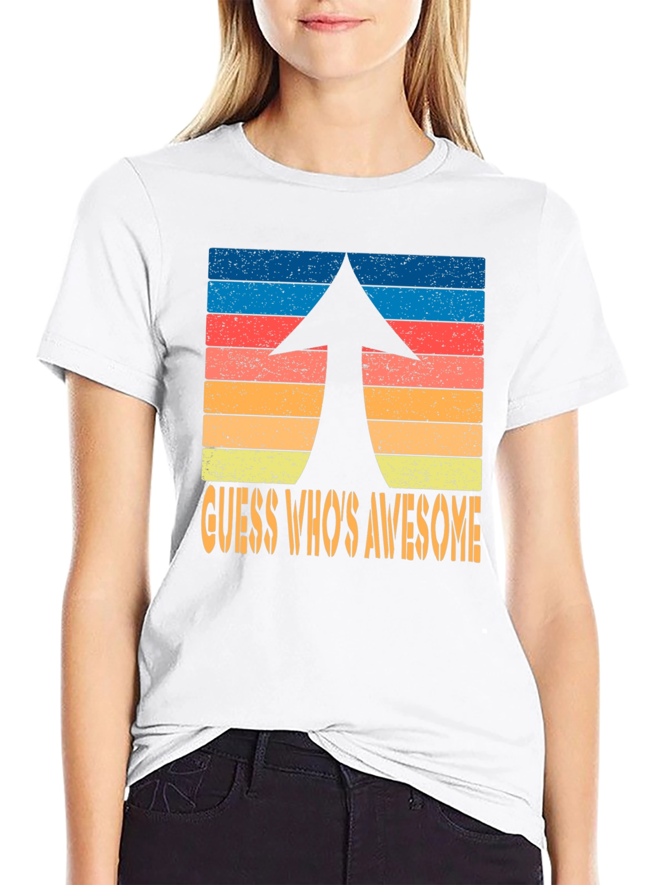 Guess Whos Awesome Retro Arrow Graphic T-Shirt