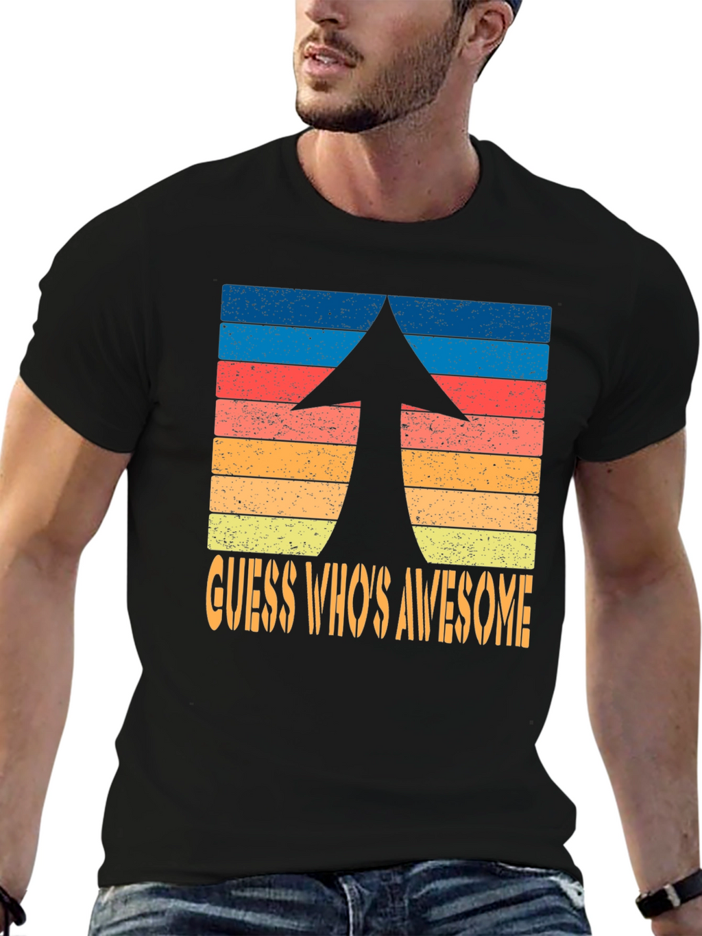 Guess Whos Awesome Retro Arrow Graphic T-Shirt