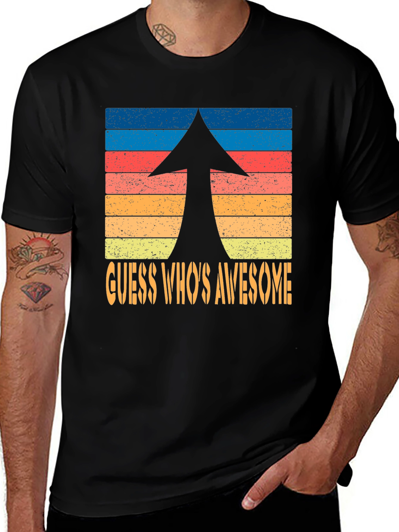 Guess Whos Awesome Retro Arrow Graphic T-Shirt