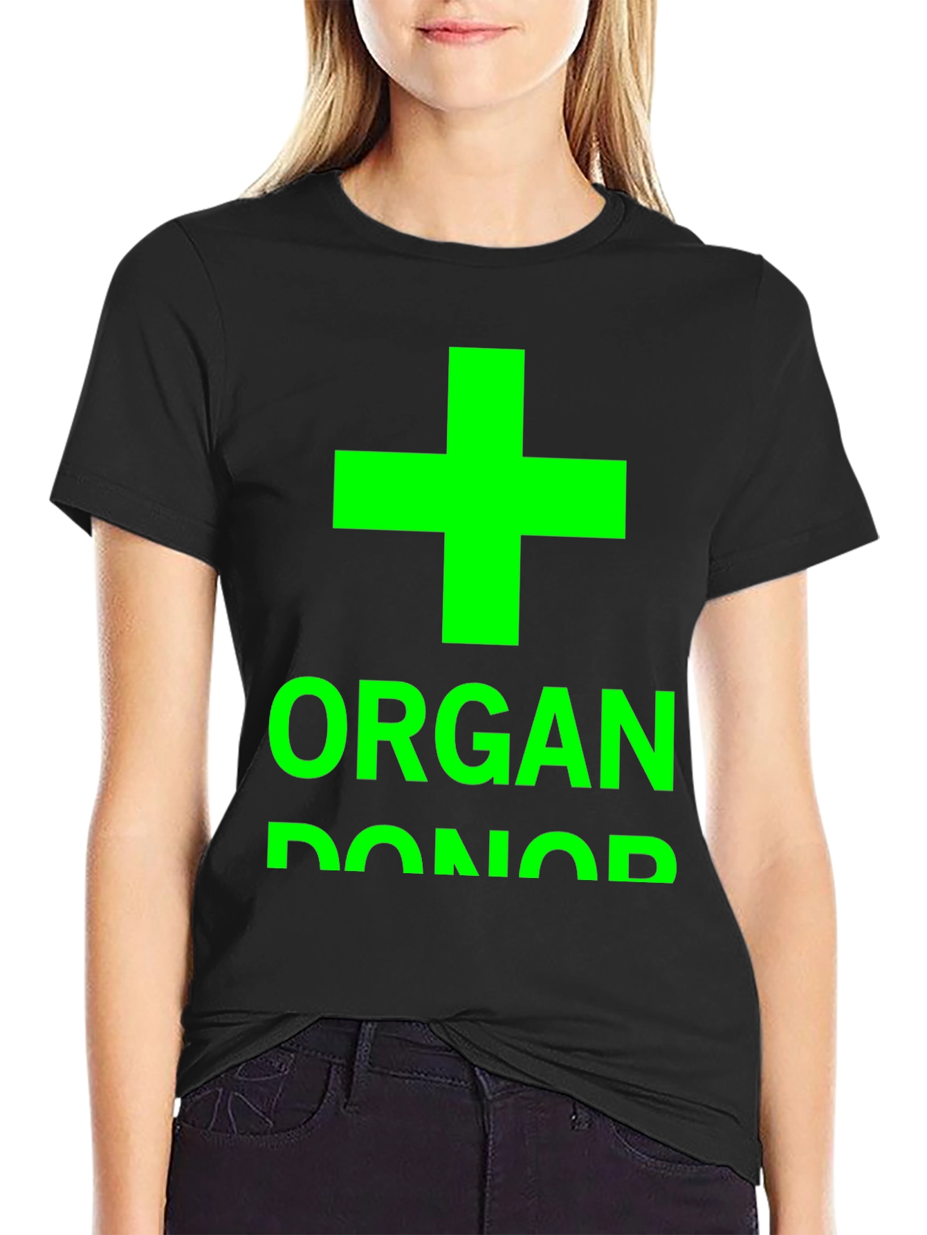 Organ Donor T-Shirt - Green Symbol Black Tee