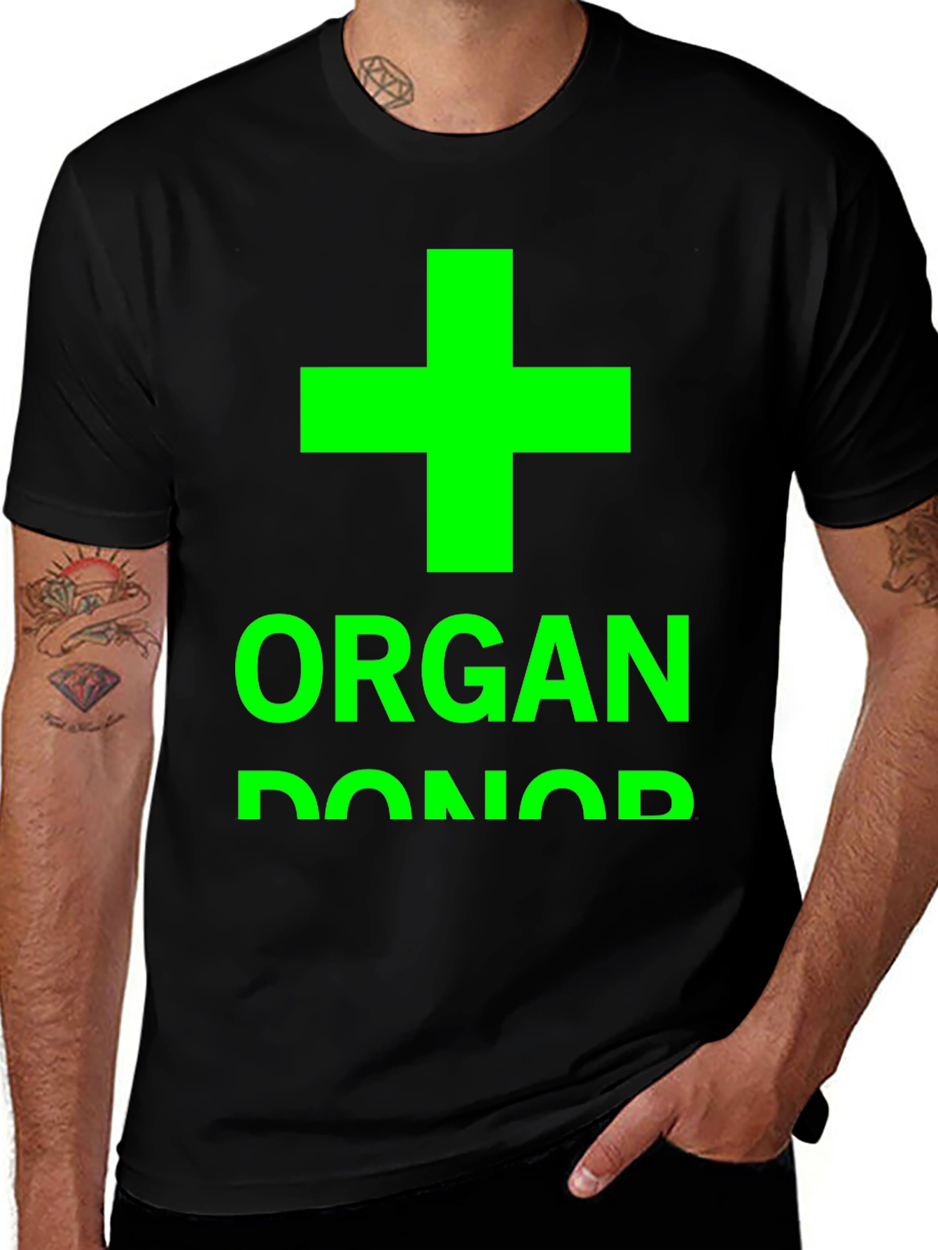 Organ Donor T-Shirt - Green Symbol Black Tee