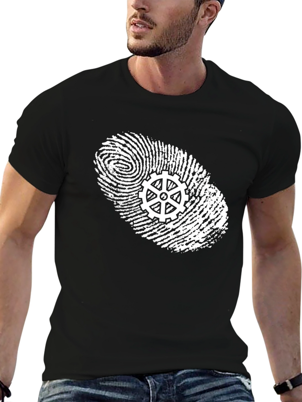Unique Fingerprint Gear T-Shirt - Black