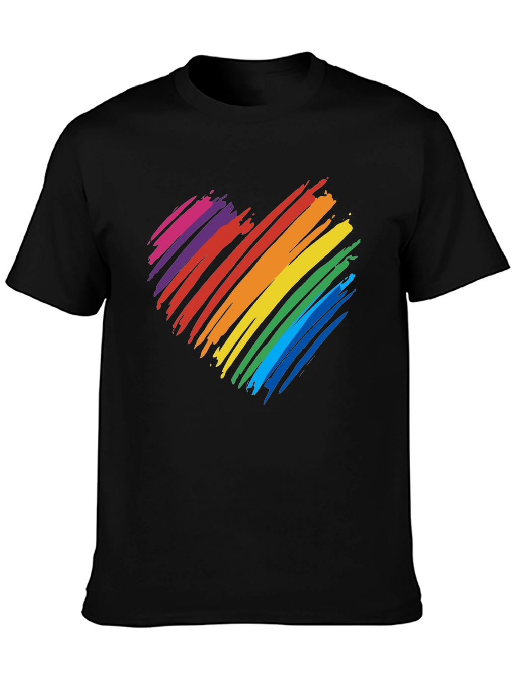 Rainbow Heart Graphic T-Shirt - Black Cotton Blend