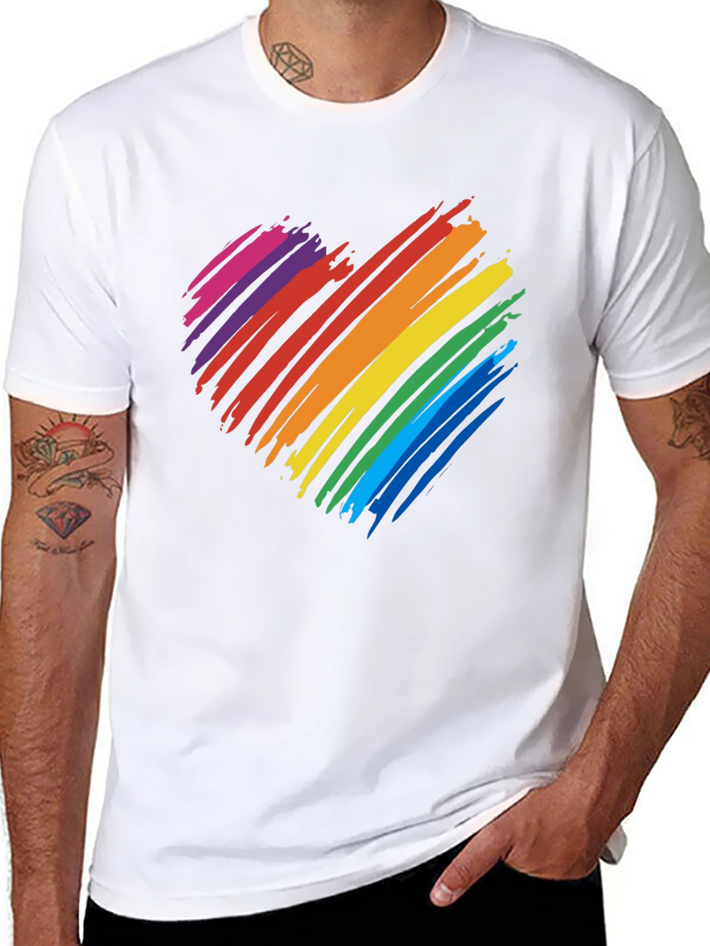 Rainbow Heart Graphic T-Shirt - Black Cotton Blend