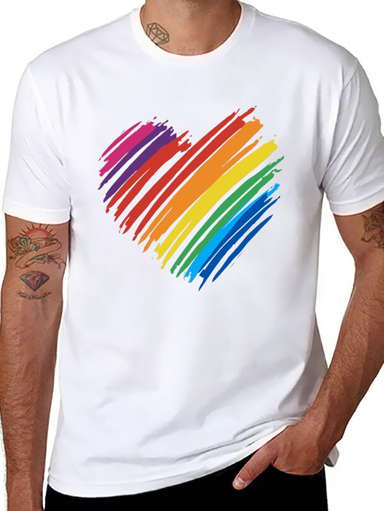 Rainbow Heart Graphic T-Shirt - Black Cotton Blend