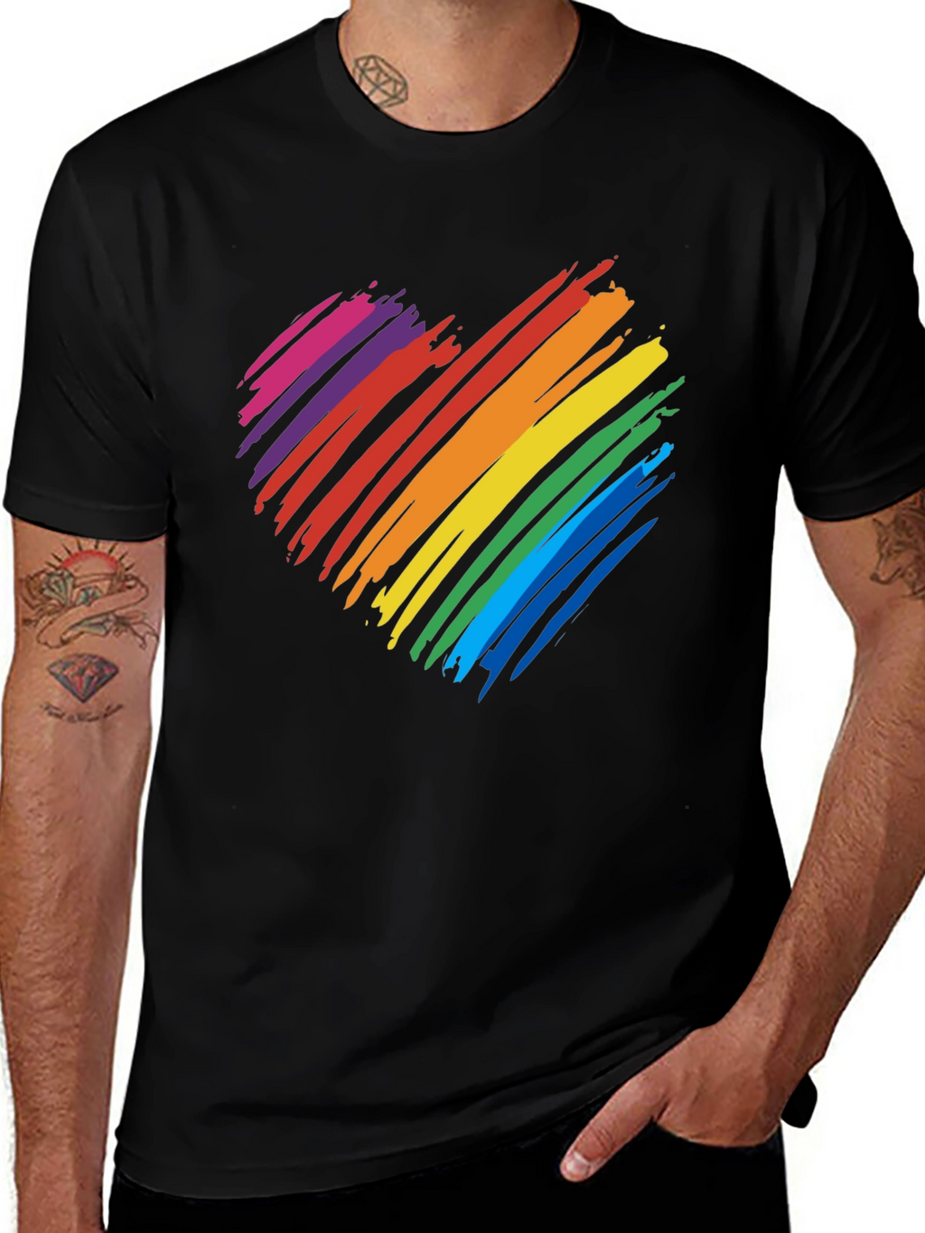 Rainbow Heart Graphic T-Shirt - Black Cotton Blend