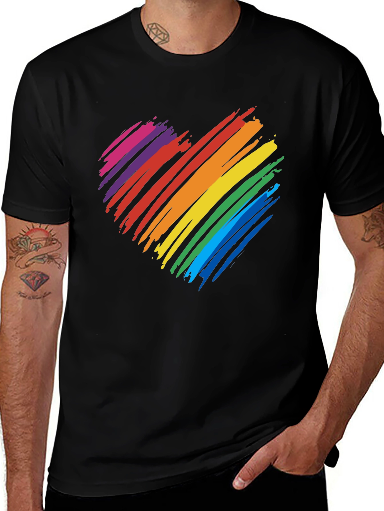 Rainbow Heart Graphic T-Shirt - Black Cotton Blend