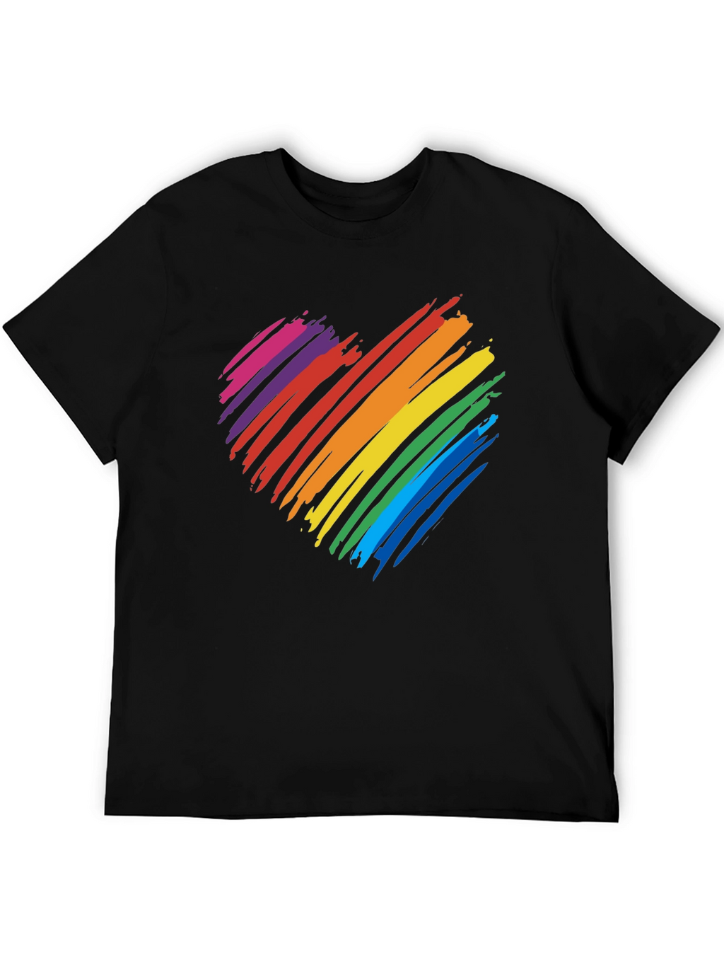 Rainbow Heart Graphic T-Shirt - Black Cotton Blend