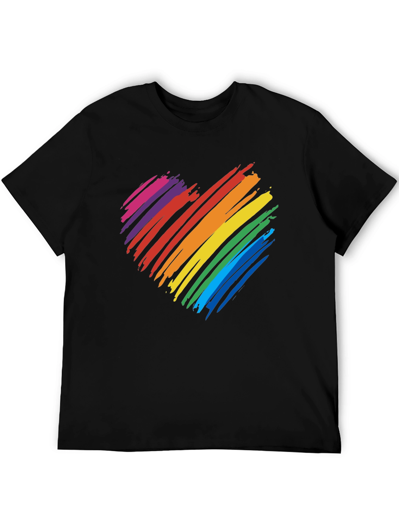 Rainbow Heart Graphic T-Shirt - Black Cotton Blend