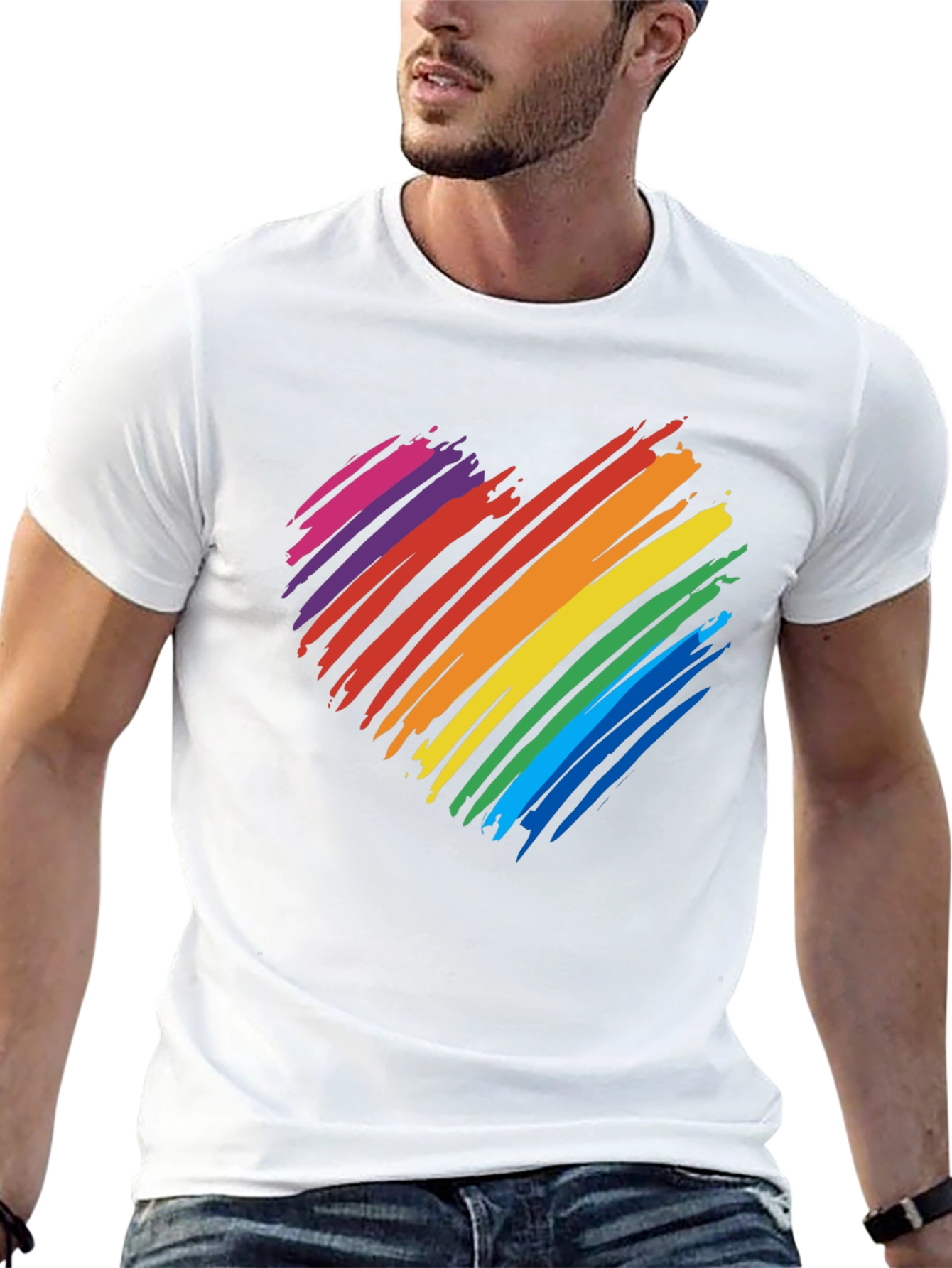 Rainbow Heart Graphic T-Shirt - Black Cotton Blend