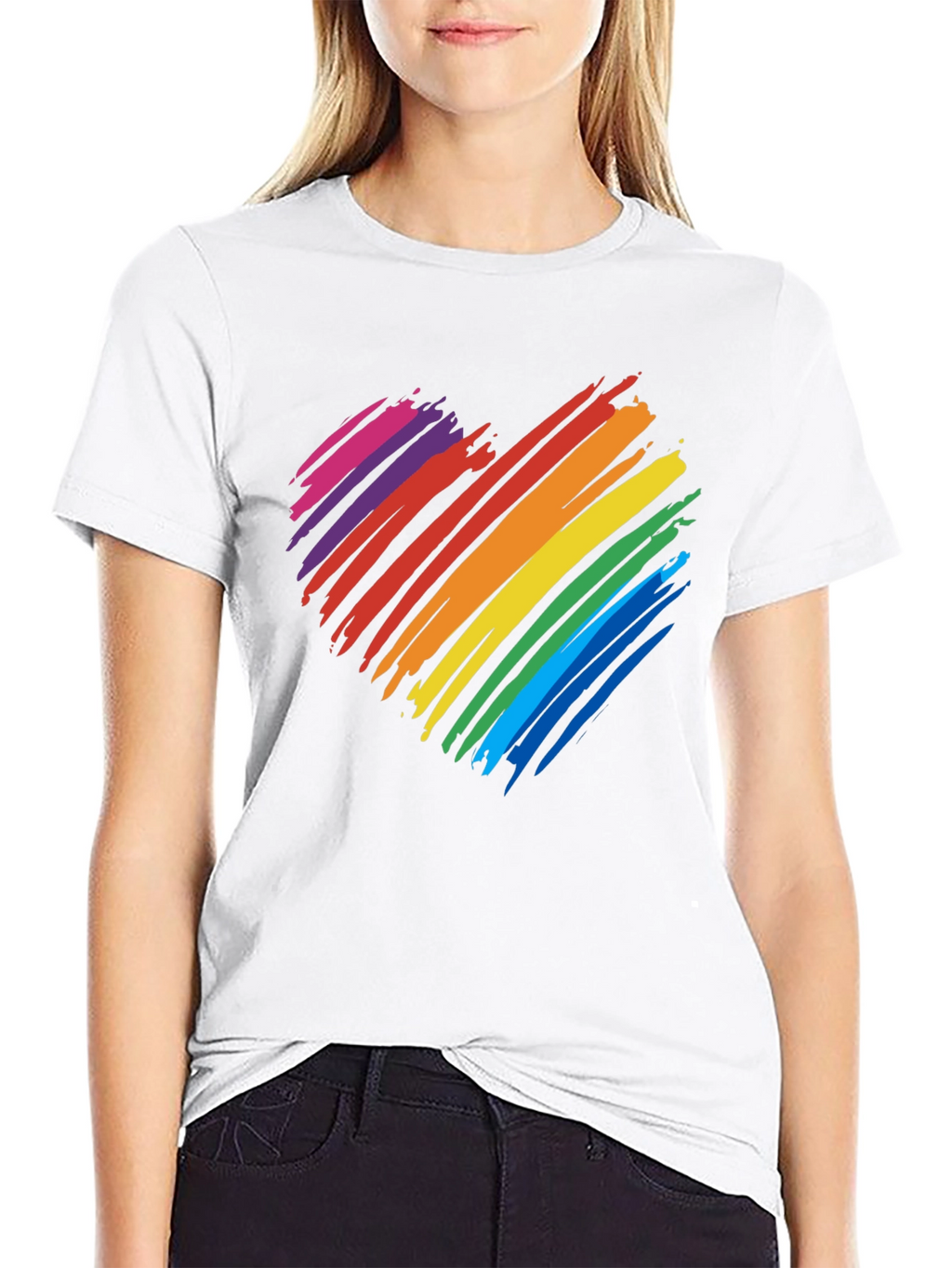 Rainbow Heart Graphic T-Shirt - Black Cotton Blend