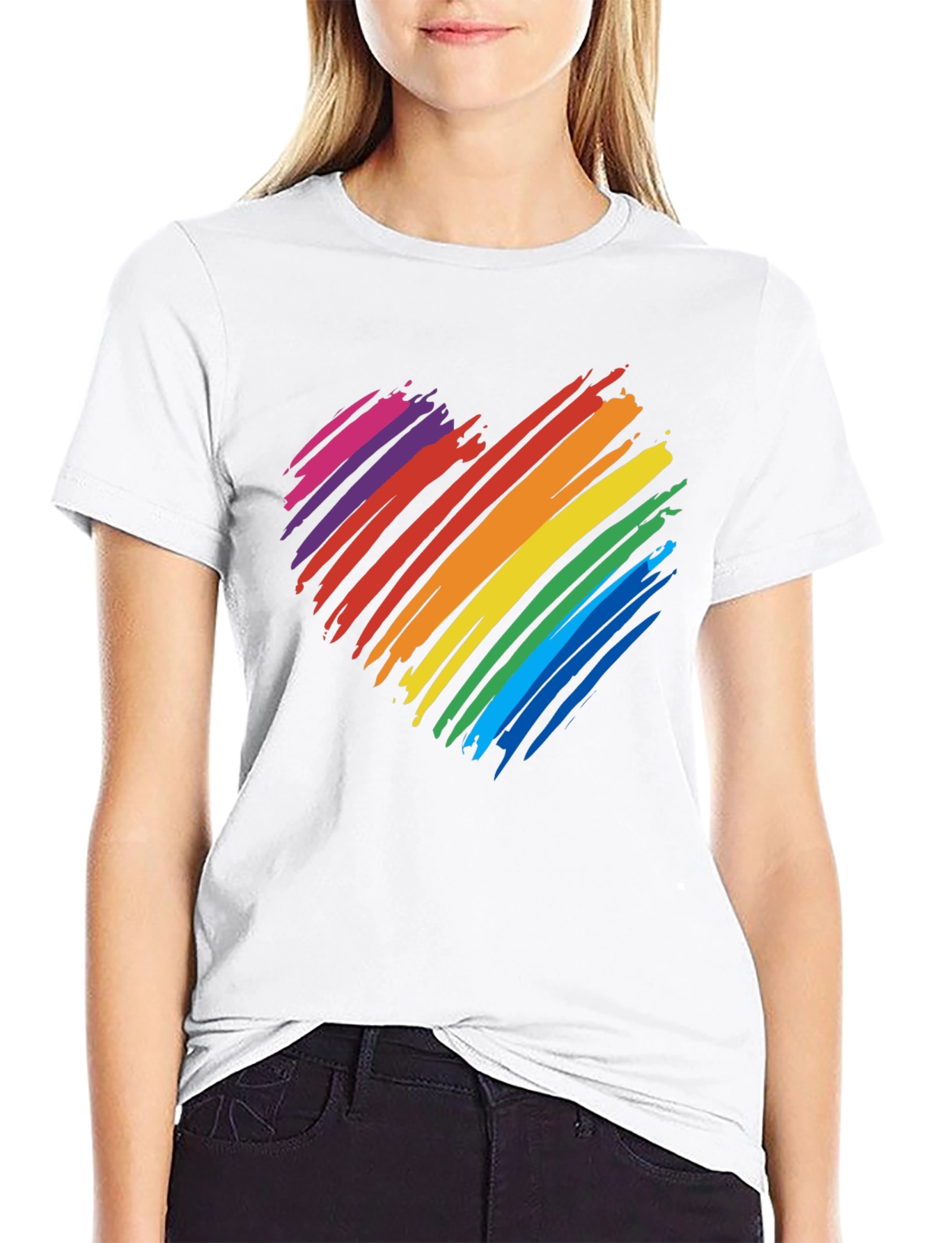 Rainbow Heart Graphic T-Shirt - Black Cotton Blend