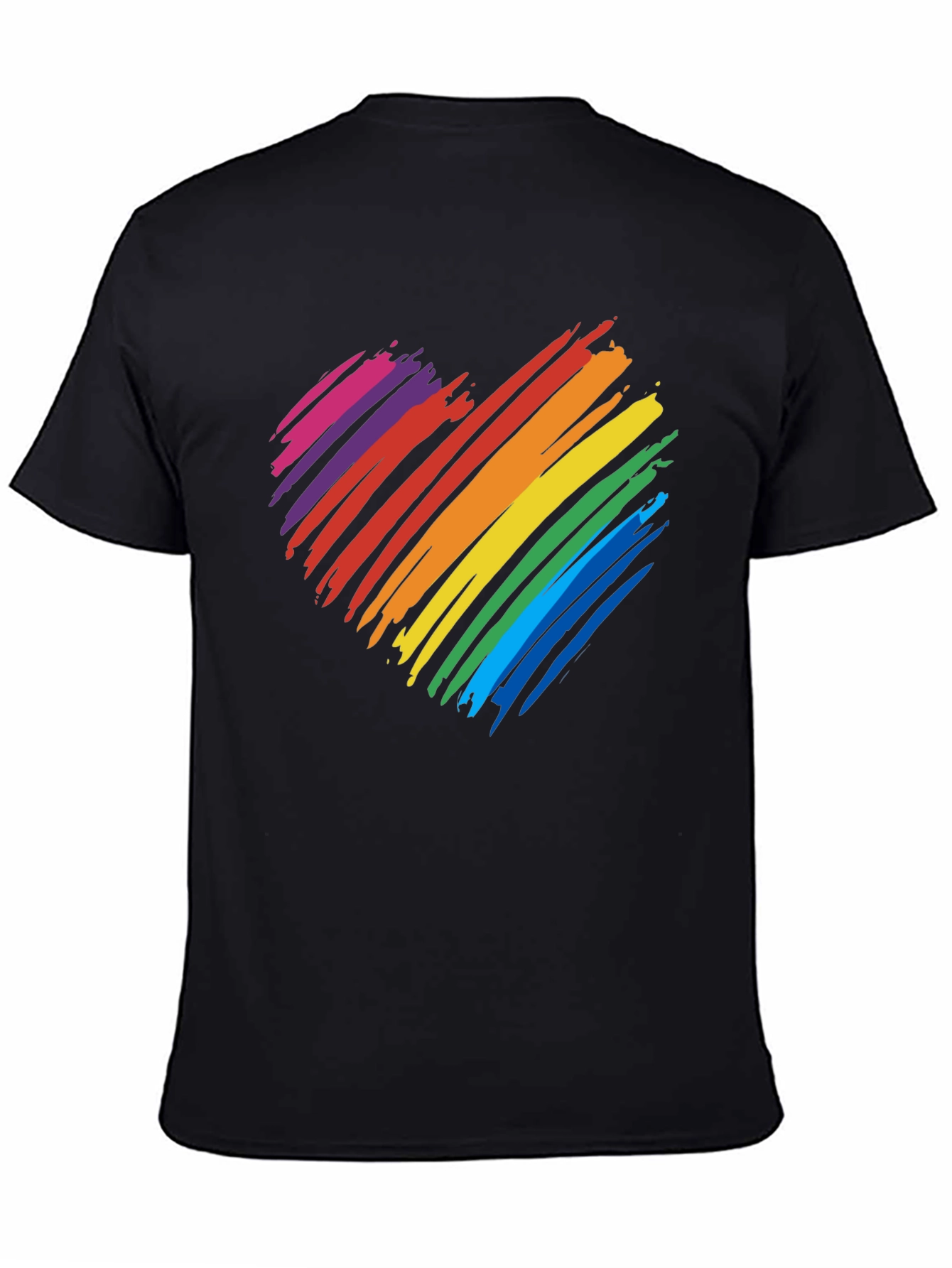 Rainbow Heart Graphic T-Shirt - Black Cotton Blend
