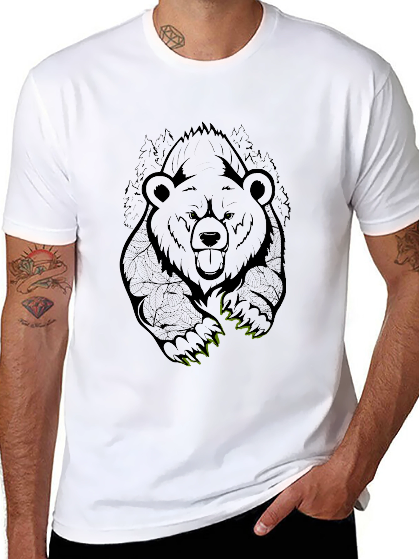 Bear Graphic Tee - Mens Black Cotton T-Shirt
