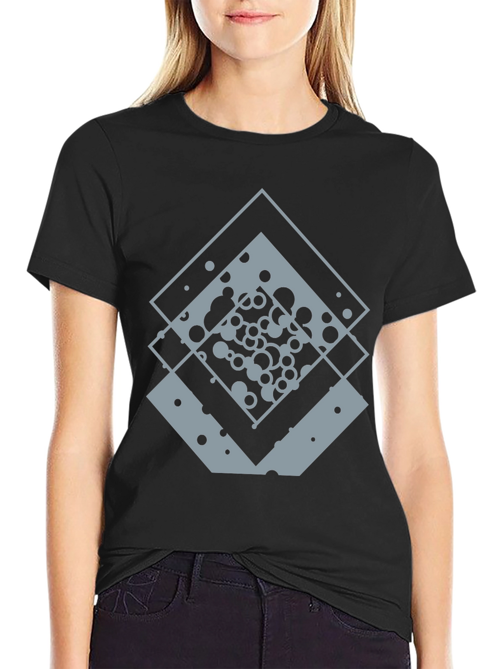 Geometric Squares Graphic Tee - Black