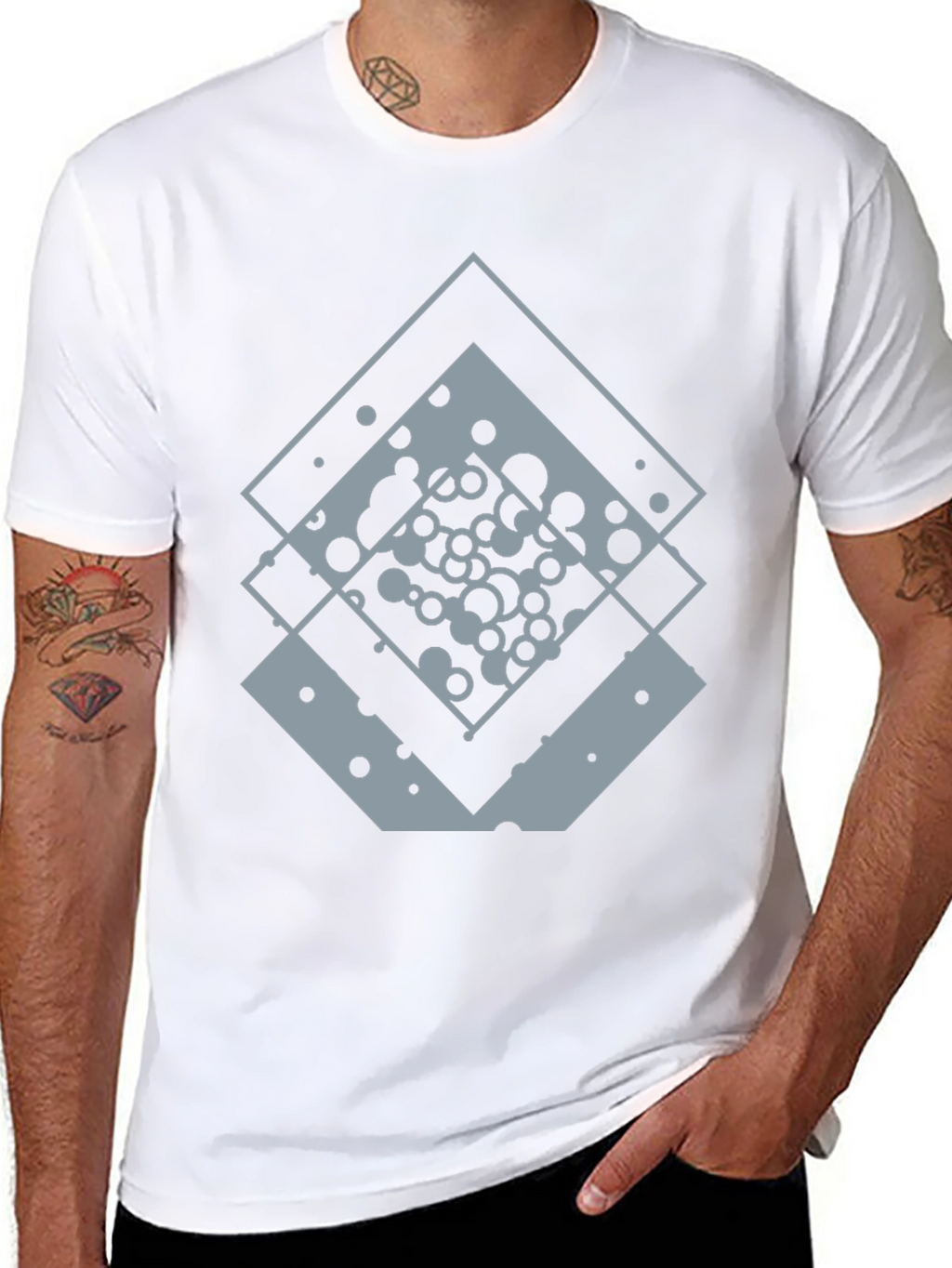 Geometric Squares Graphic Tee - Black