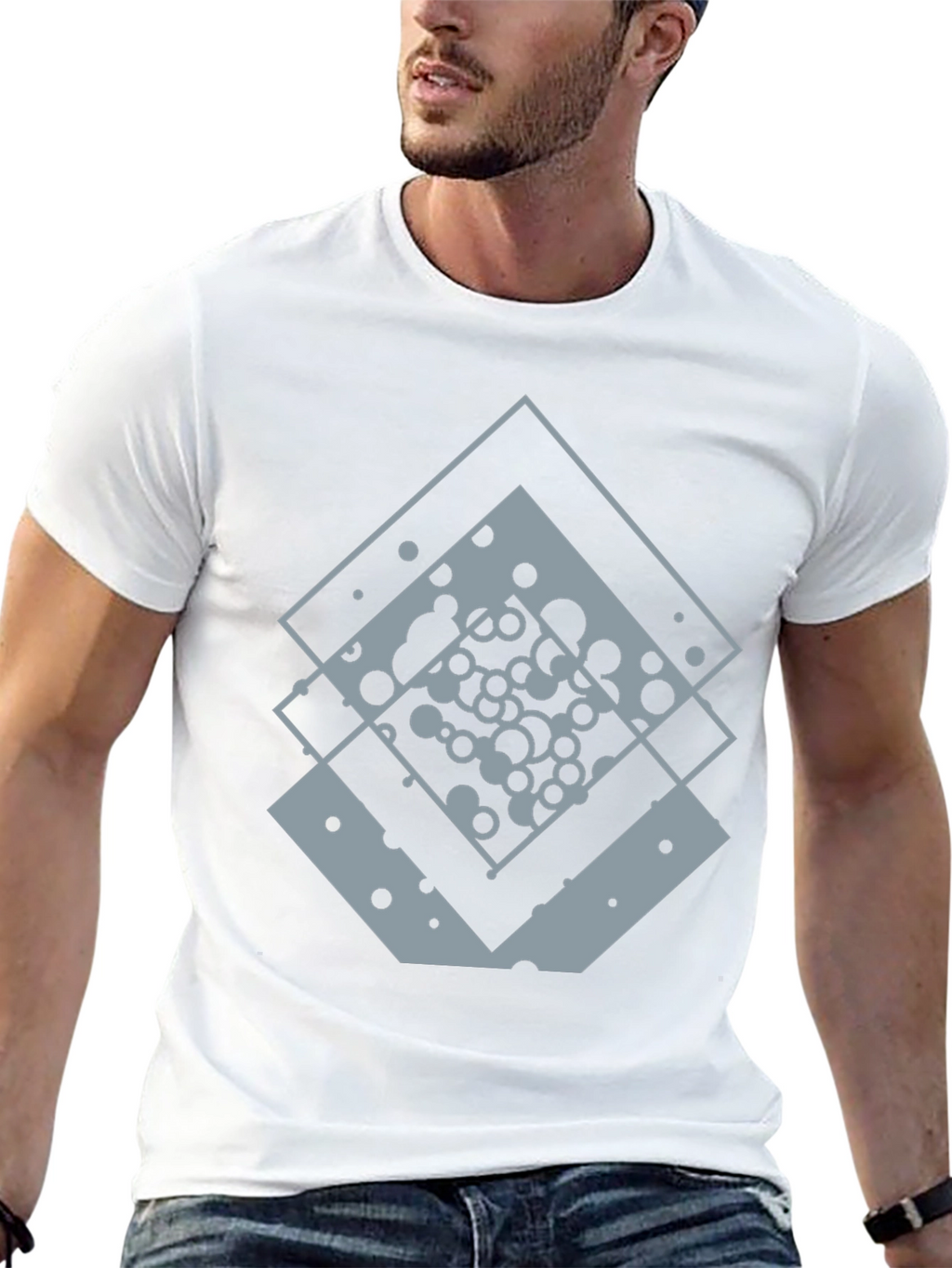 Geometric Squares Graphic Tee - Black