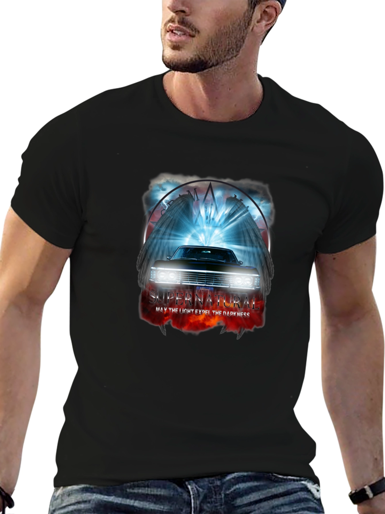 Supernatural Car T-Shirt - Light vs Darkness Graphic Tee