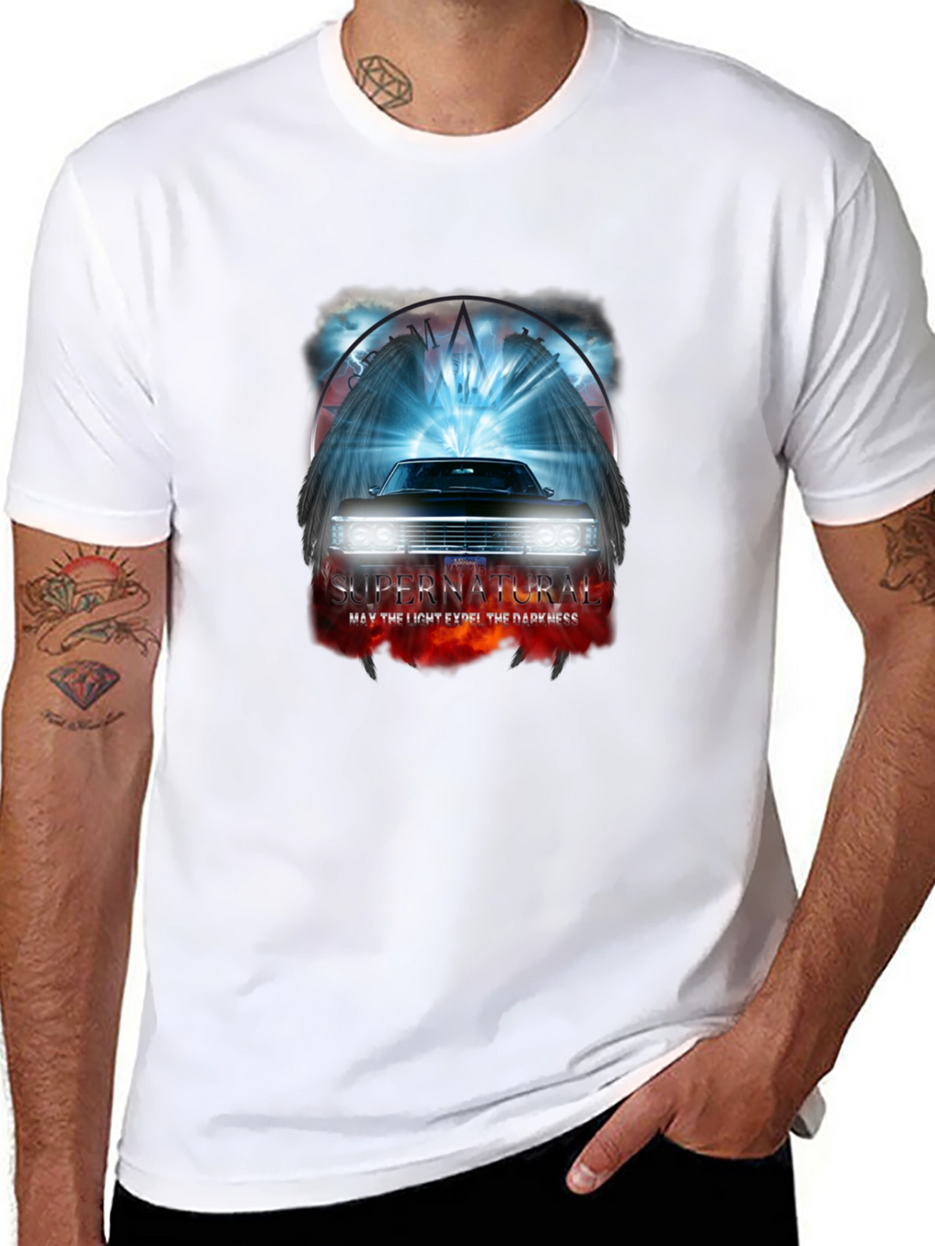 Supernatural Car T-Shirt - Light vs Darkness Graphic Tee