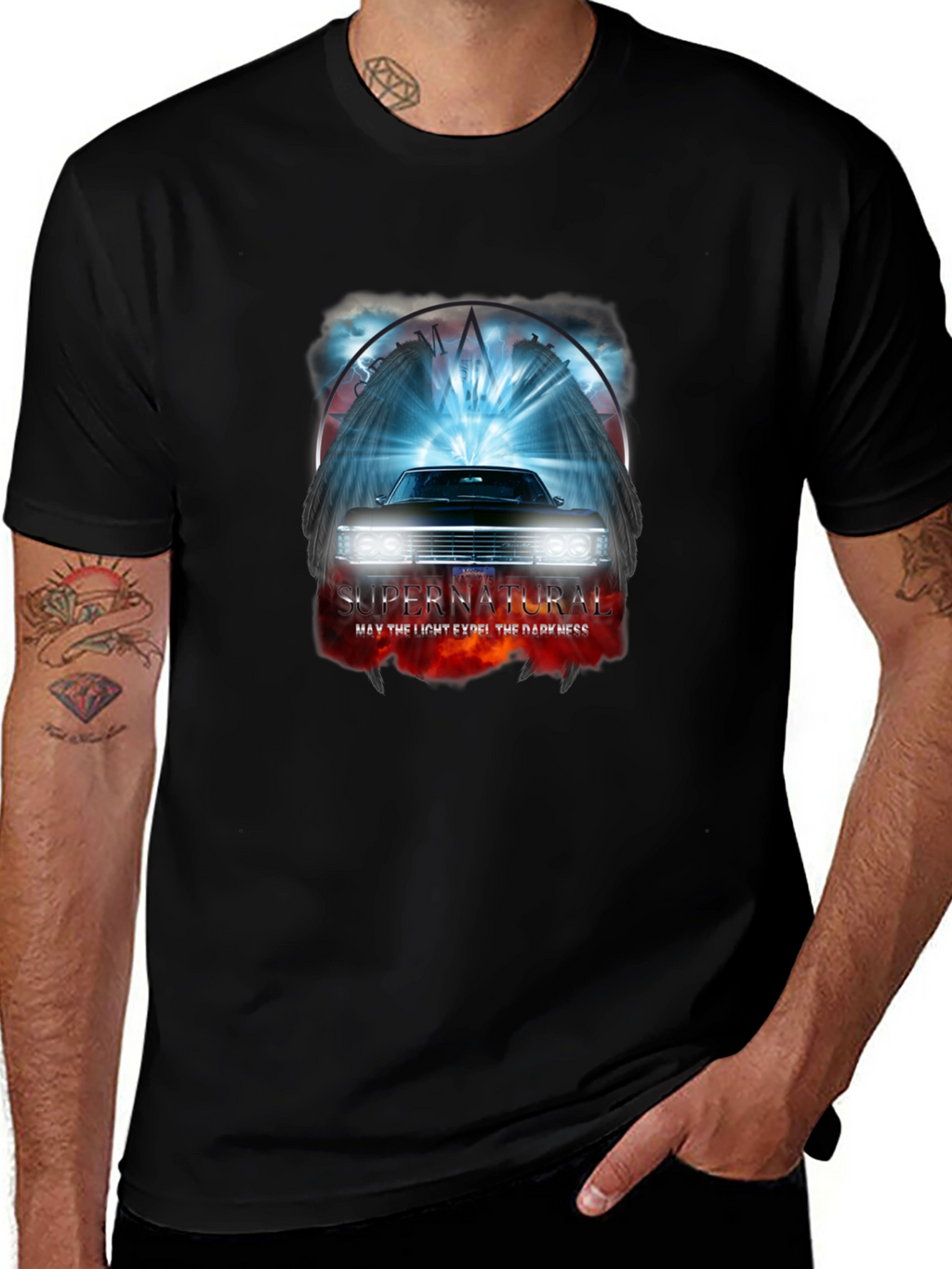 Supernatural Car T-Shirt - Light vs Darkness Graphic Tee