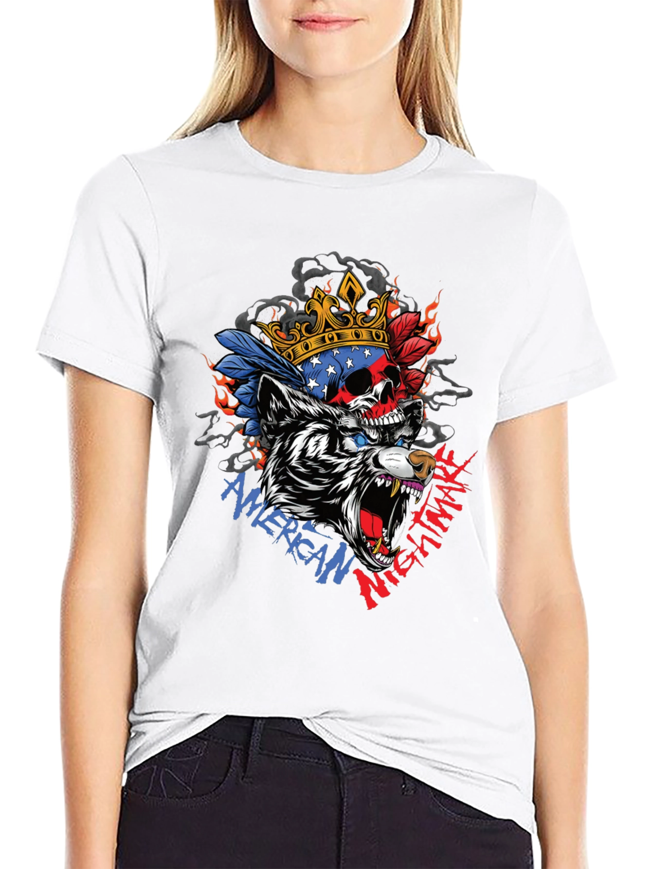 American Nightmare Skull Wolf Graphic Tee