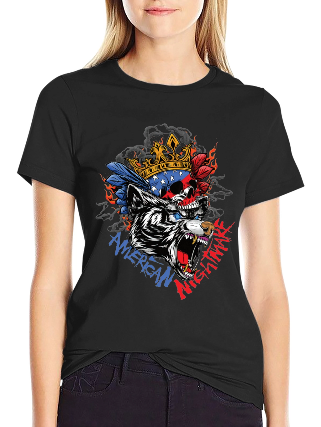 American Nightmare Skull Wolf Graphic Tee