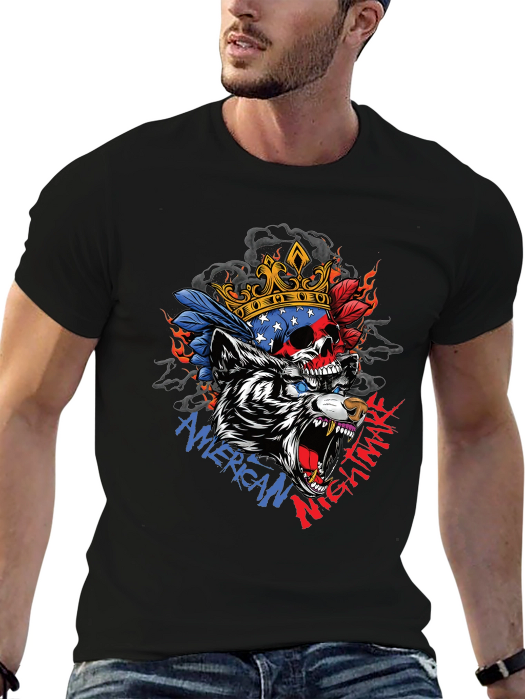 American Nightmare Skull Wolf Graphic Tee