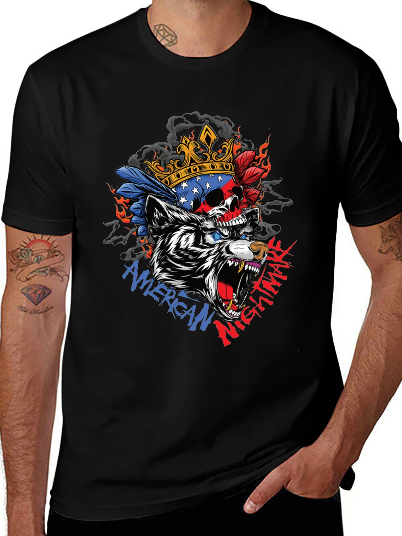 American Nightmare Skull Wolf Graphic Tee
