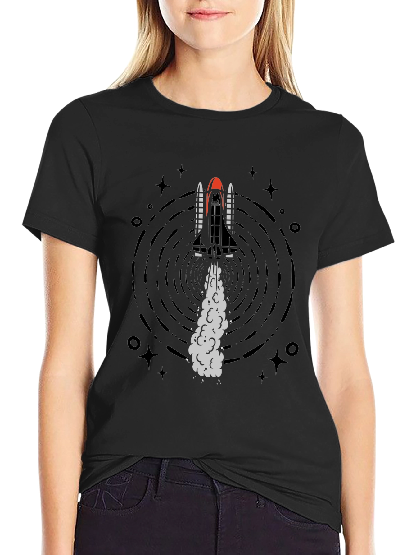 Rocket Launch Graphic Tee - Black Cotton T-Shirt