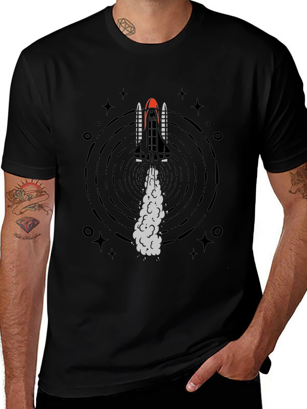 Rocket Launch Graphic Tee - Black Cotton T-Shirt