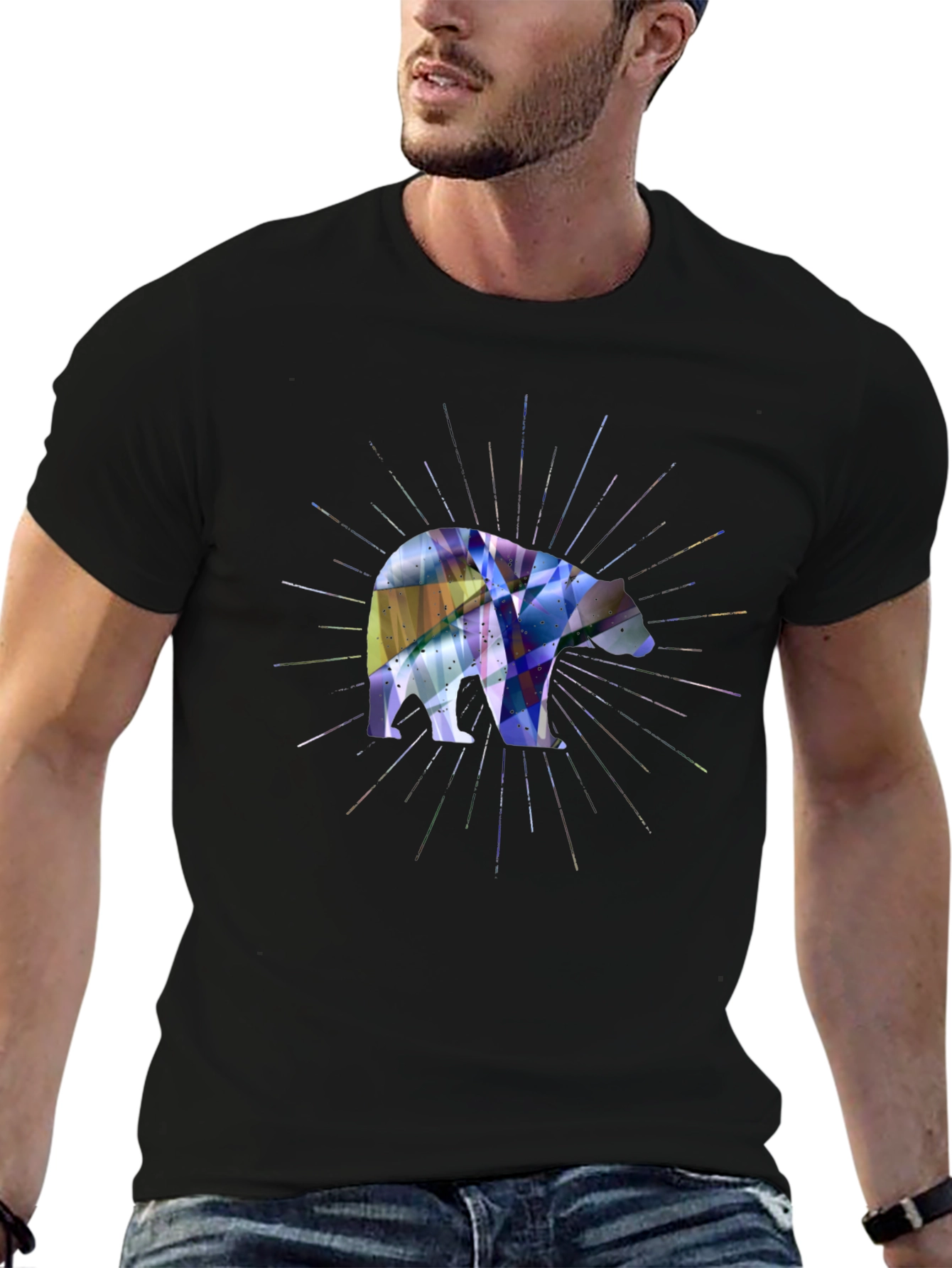 Geometric Bear Graphic Tee - Modern Style