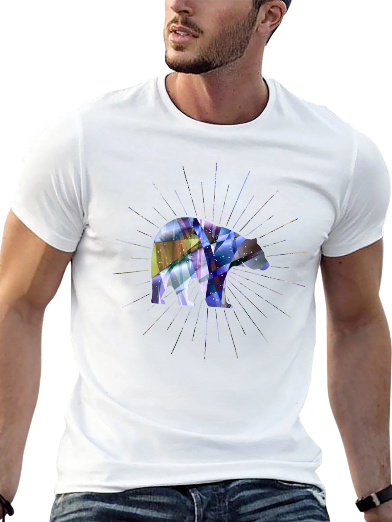 Geometric Bear Graphic Tee - Modern Style