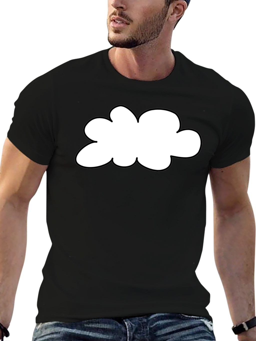 Black T-Shirt with Cloud Graphic Print
