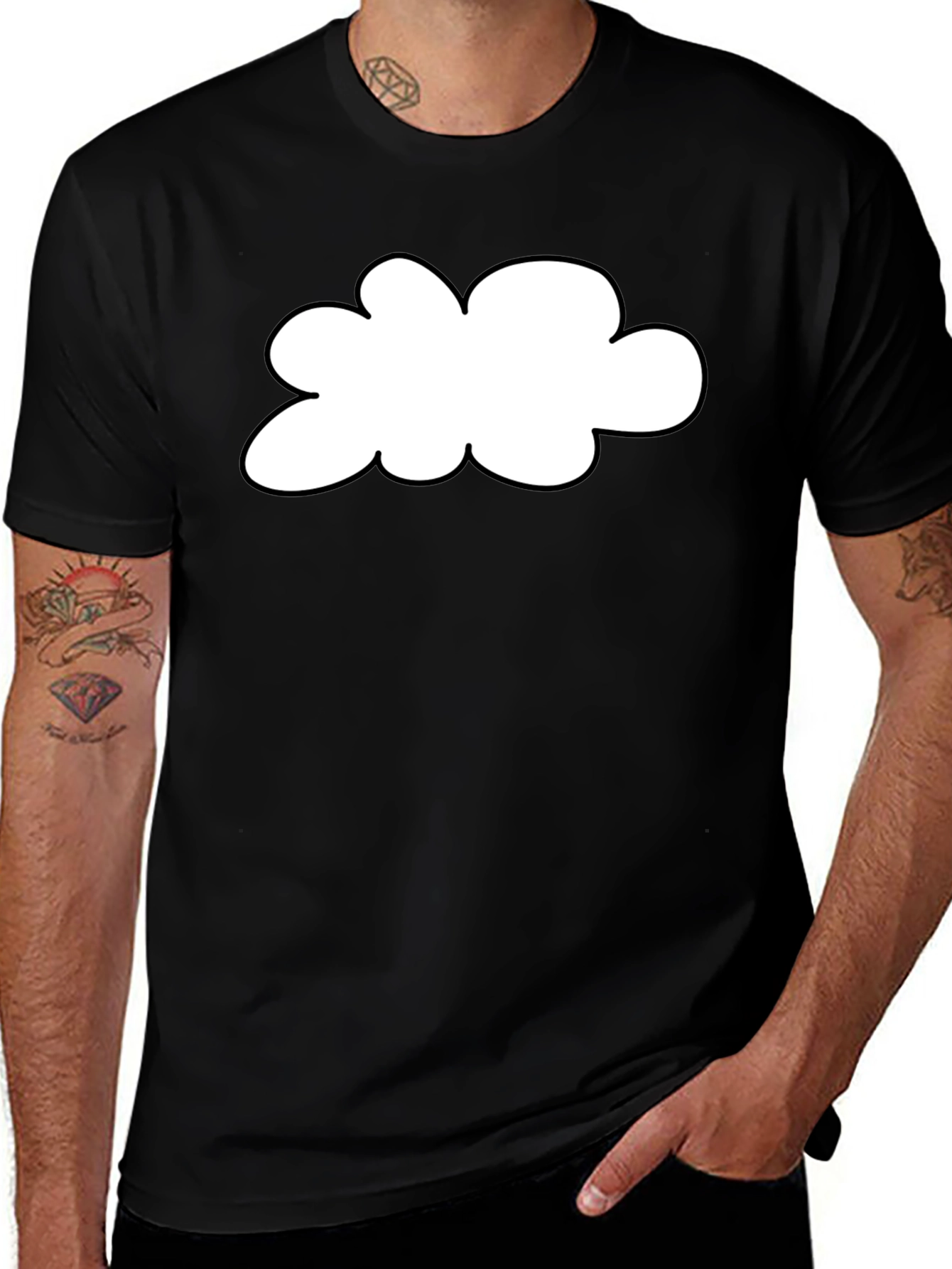 Black T-Shirt with Cloud Graphic Print