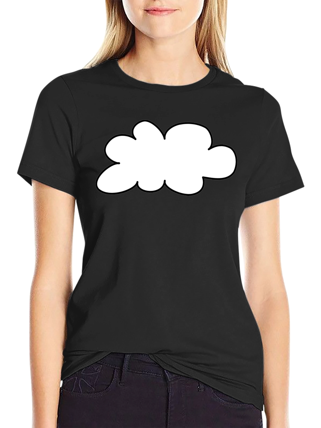 Black T-Shirt with Cloud Graphic Print